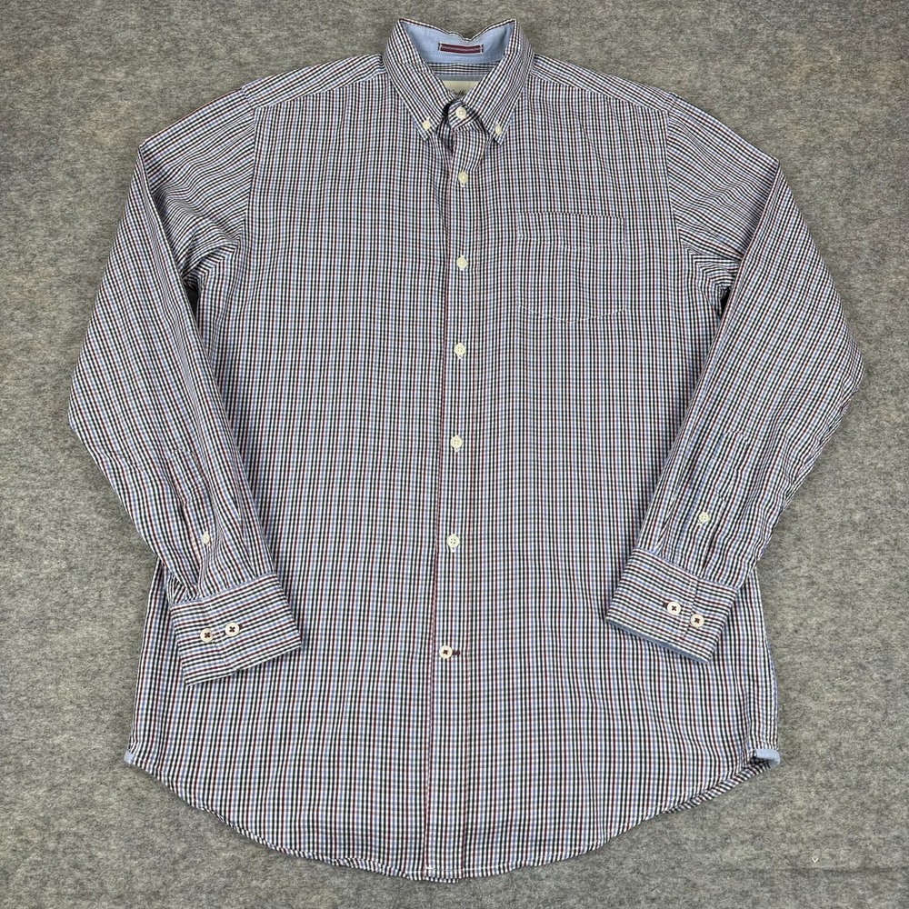 Johnston Murphy Button Down Shirt Long Sleeve Check Plaid Pocket Mens Medium M